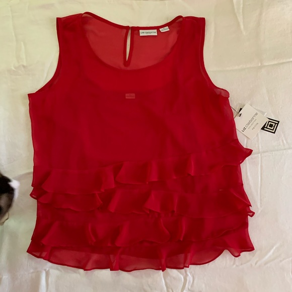 LIZ CLAIBORNE RED SUMMER RUFFLED TOP PET LARGE NWT - Picture 2 of 7